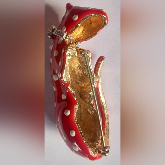 Kenneth Lane Enamel Crystal 1980's Red/White Polka Dot Leopard Signed VTG Brooch - Picture 12 of 16